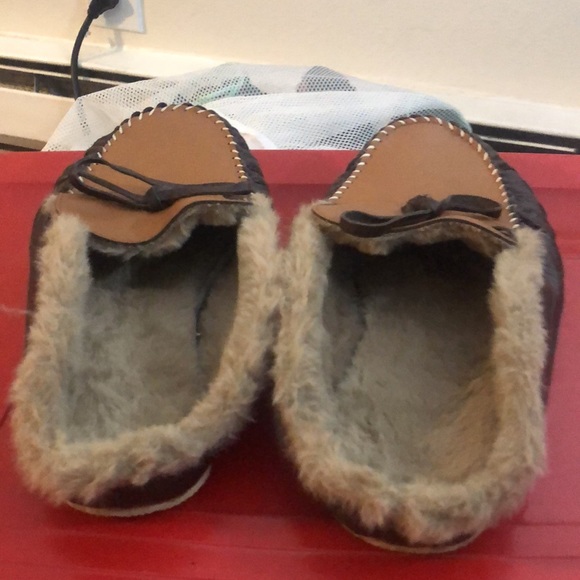 Nabfly Men's Moccasin Brown Tan Faux Suede Lined Fuzzy Sherpa Slippers Size 11 - Picture 9 of 12